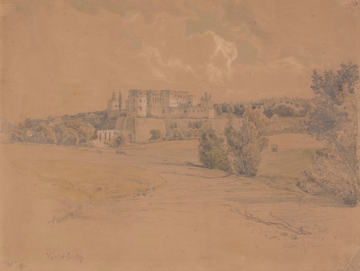 Widok zamku Ossolińskich w Ujeździe 1852