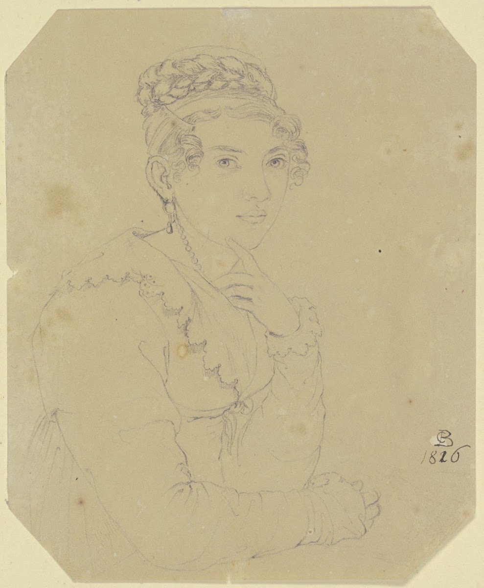 Halbfigur einer jungen Frau mit aufgestütztem linkem Arm 1826