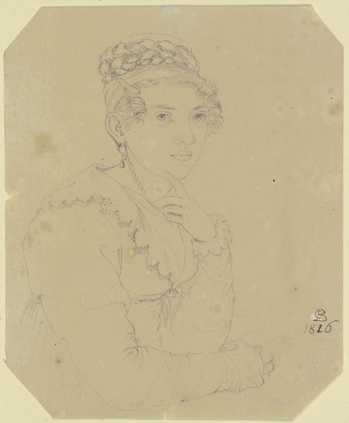 Halbfigur einer jungen Frau mit aufgestütztem linkem Arm 1826