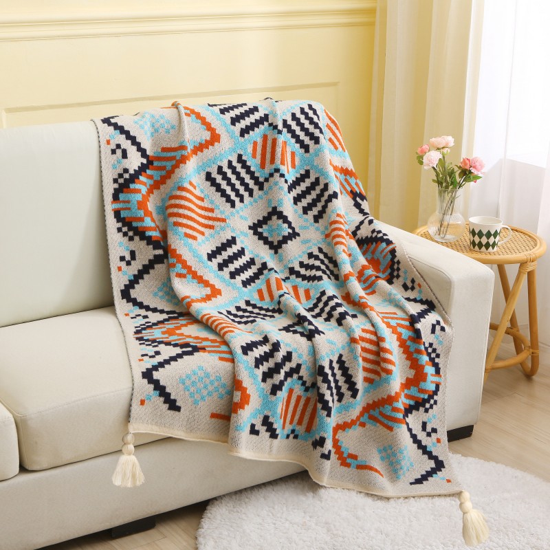 Nordic knitted blanket with geometric pattern