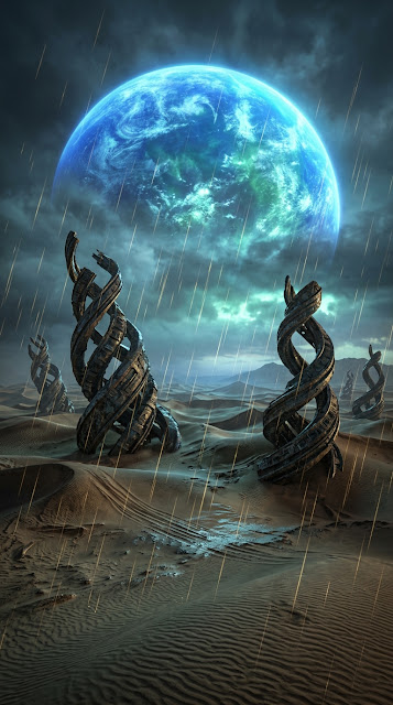Otherworldly Landscape with Giant Planet and Metallic Spires - Free mobile Wallpaper
