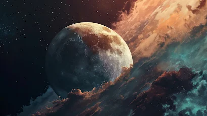 Ai Art, Clouds, Planet, Moon, Space 5K Wallpaper Background