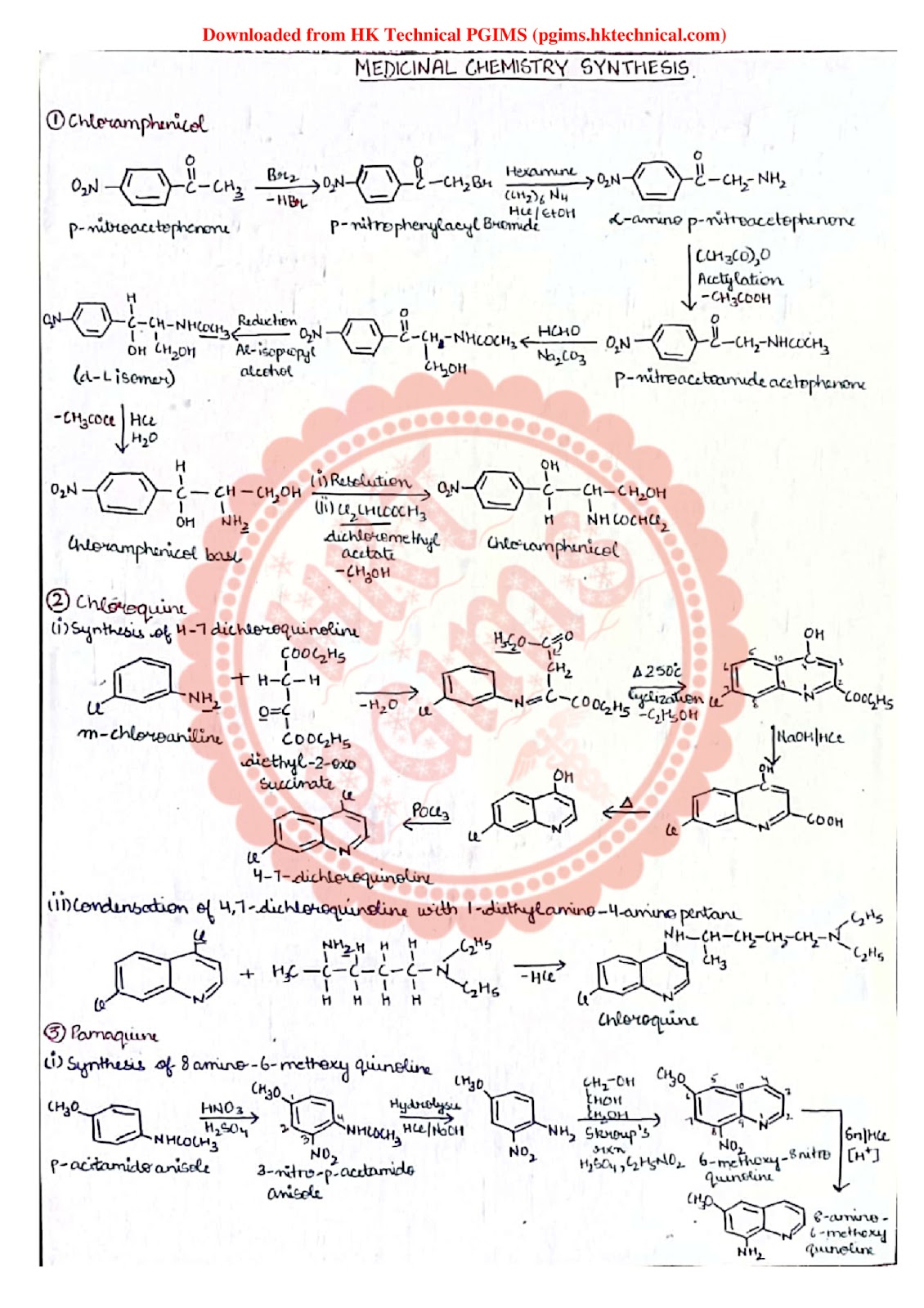 Medicinal Chemistry-III Synthesis 6th Semester B.Pharmacy ,BP601T Medicinal chemistry III,BPharmacy,Handwritten Notes,BPharm 6th Semester,Important Exam Notes,