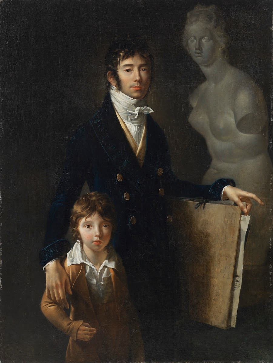 Portrait Of The Artist In A Blue Velvet Frock Coat With His Son Astyanax Scaevol