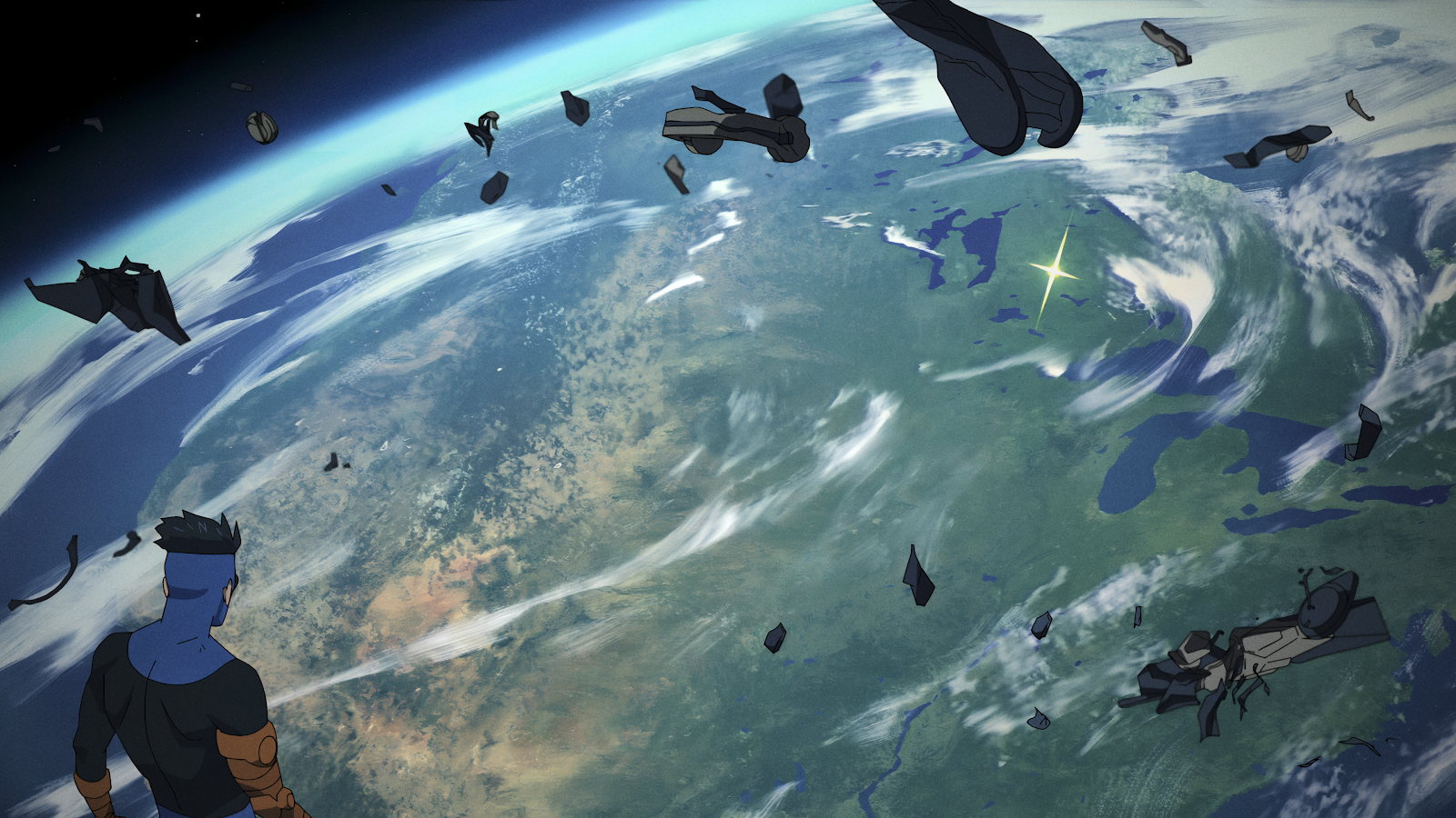 Invincible Looking Down At Earth - Animated Illustration 4K Wallpaper (3840x2160)