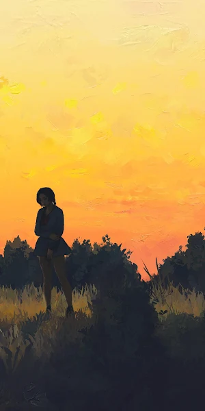 Sunset Illustration, Anime Landscape, Golden Hour, Tranquil Scene 4K Wallpaper Background