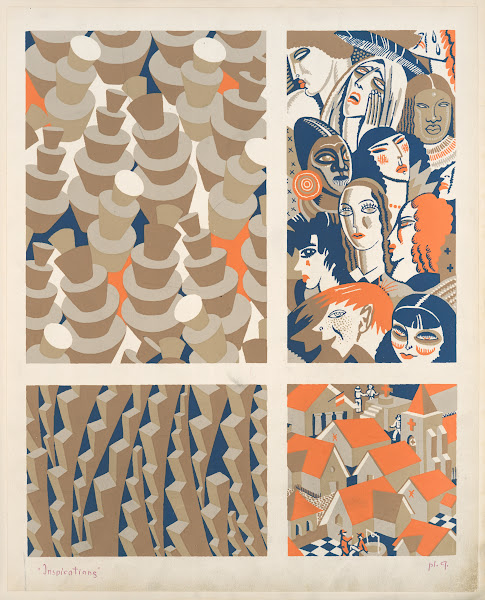 Four Compositions  Geometric Two Faces In A Crowd Urban View 1928