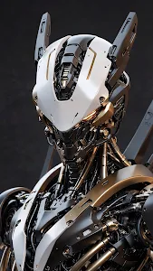 Sleek Futuristic Mecha Robot Head Digital Art Render