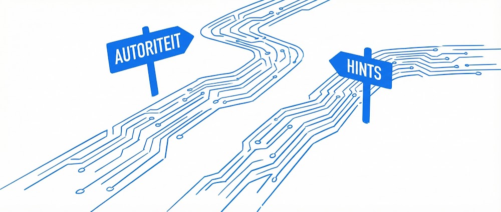 Schets van twee paden met de labels Autoriteit en Hints