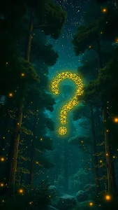 Glowing Question Mark Symbol in Dark Enchanted Forest