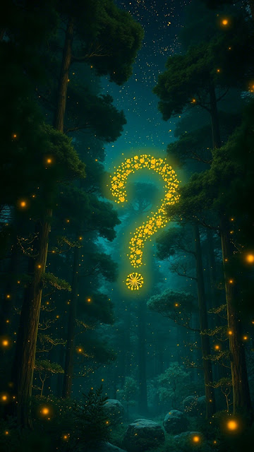 Glowing Question Mark Symbol in Dark Enchanted Forest - Free mobile Wallpaper