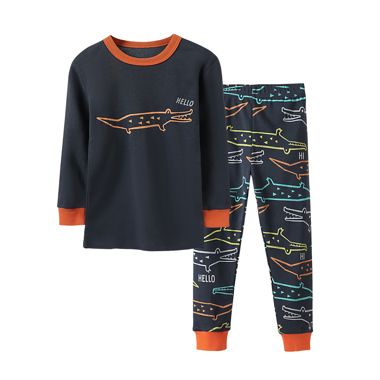 Children's Pajama Set, Long Sleeve, Cotton Rib Knit, Cartoon Design