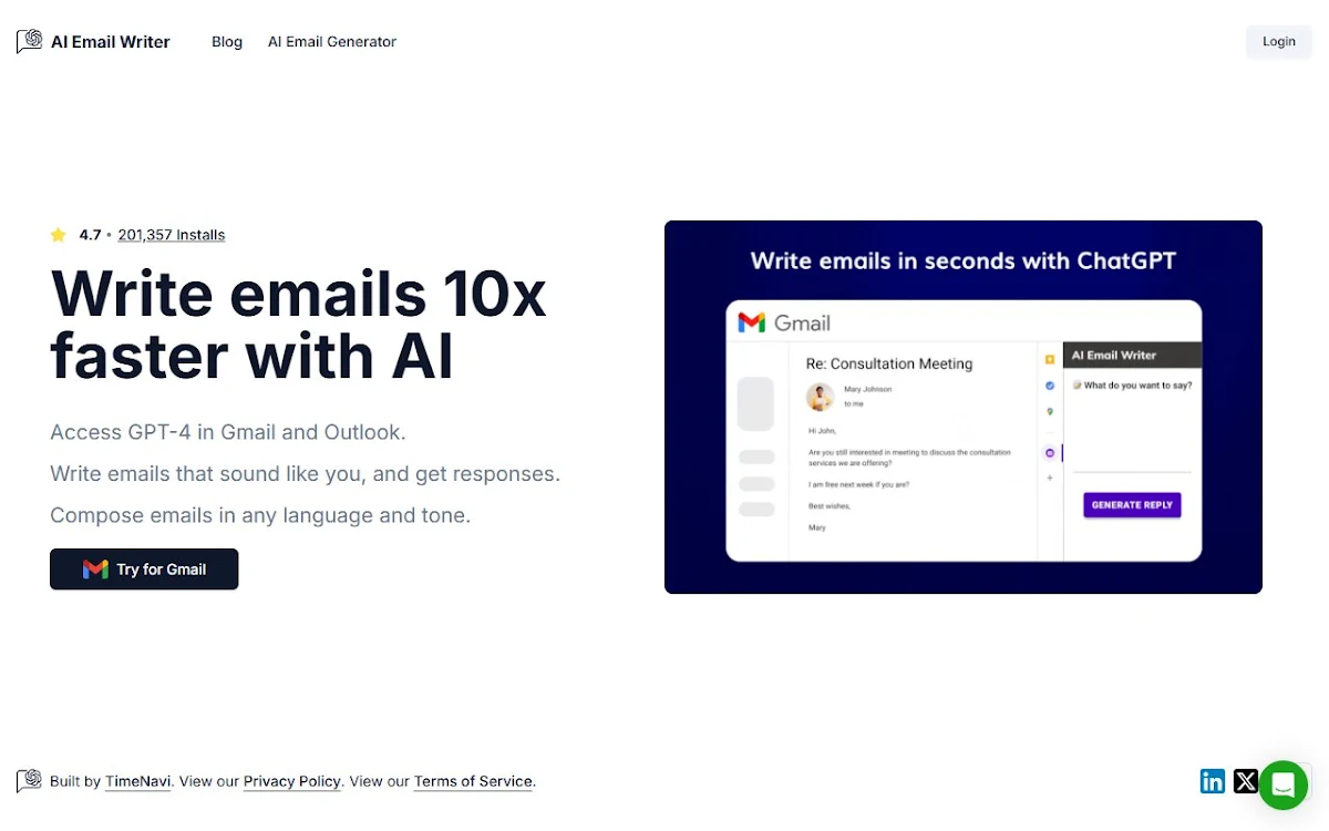 Captura de AI Email Writer for Gmail