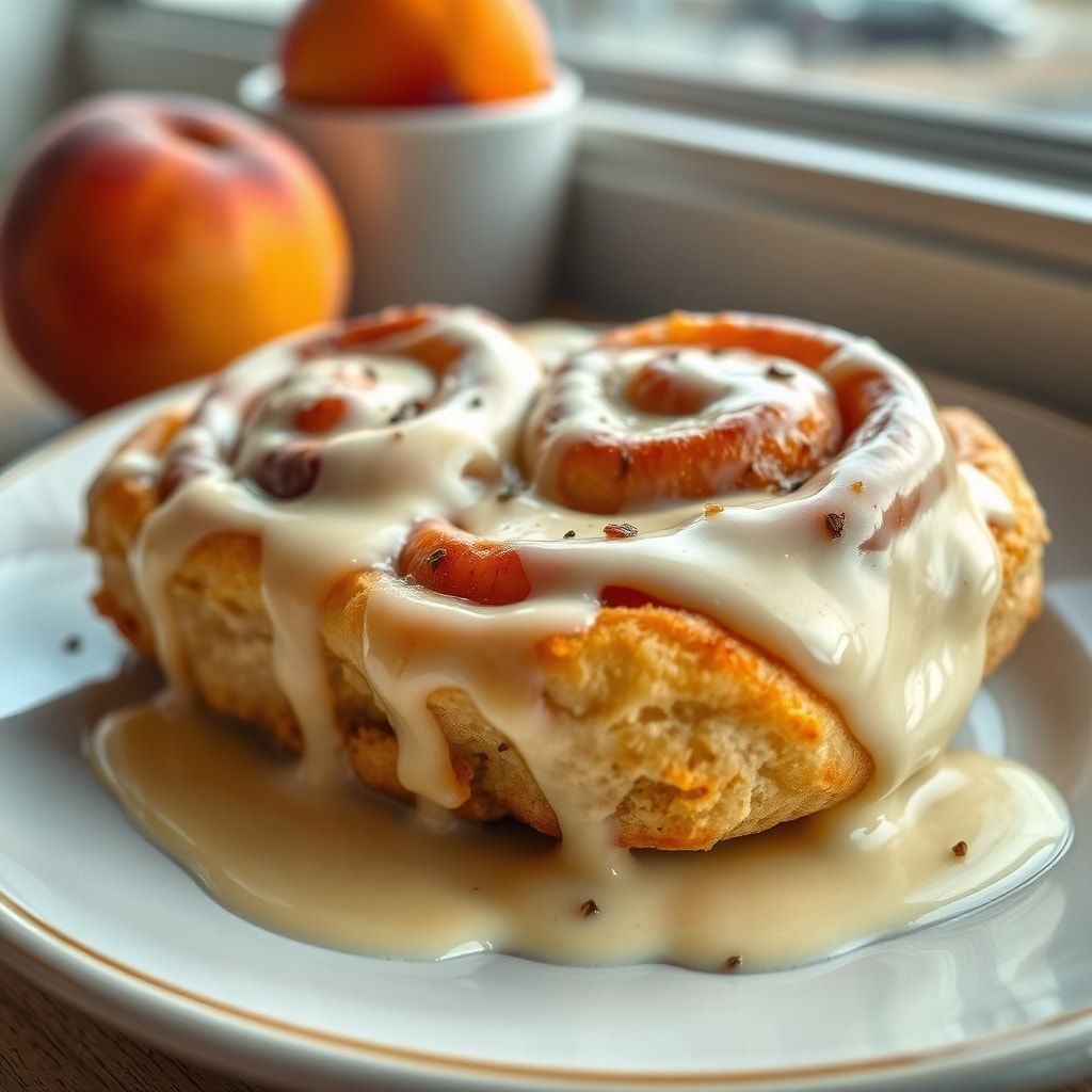 Peach Pie Cinnamon Rolls with Cream Cheese Glaze (Easy Homemade Brunch)