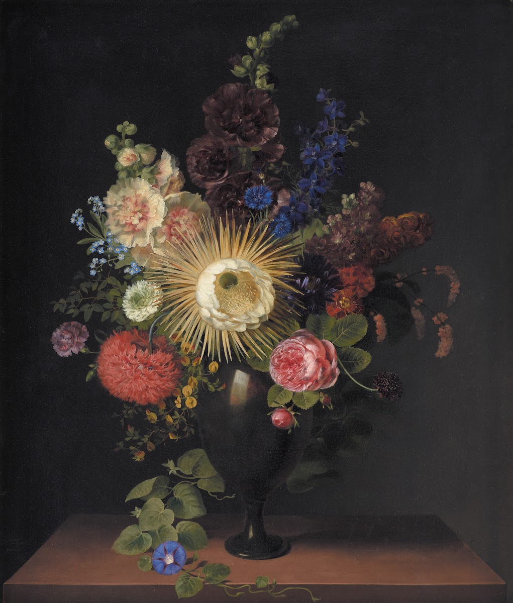 A Cactus Grandiflora And Other Flowers In A Porphyry Vase 1780  1835