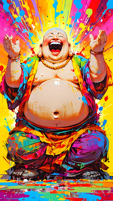 Vibrant Pop Art Laughing Buddha Splatter Painting - Free mobile Wallpaper