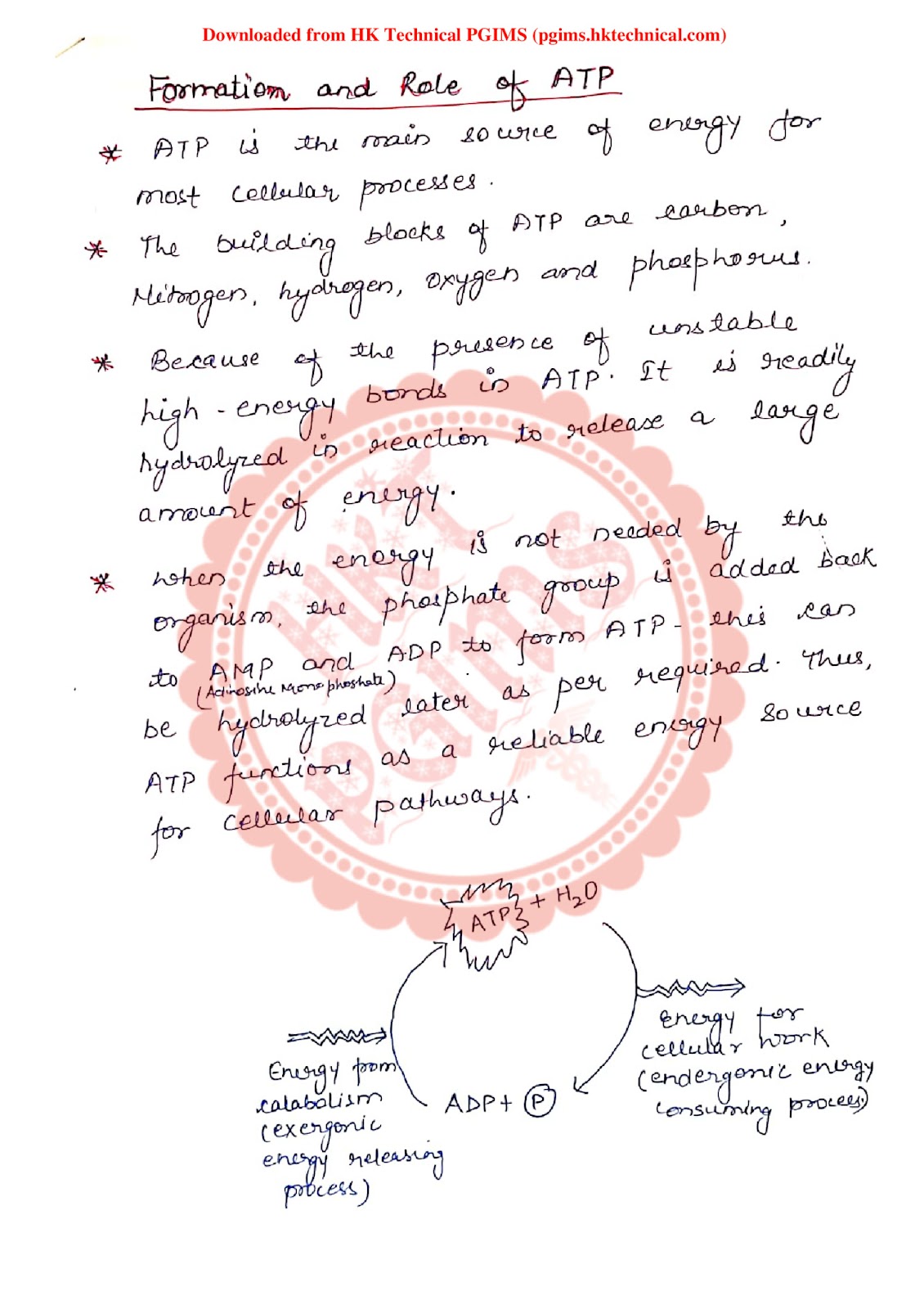 Formation and Role of ATP, BMR HAP-II Unit 2 Energetics Notes 2nd Semester B.Pharmacy ,BP201T Human Anatomy and Physiology II,BPharmacy,Handwritten Notes,Important Exam Notes,BPharm 2nd Semester,Human Anatomy and Physiology,