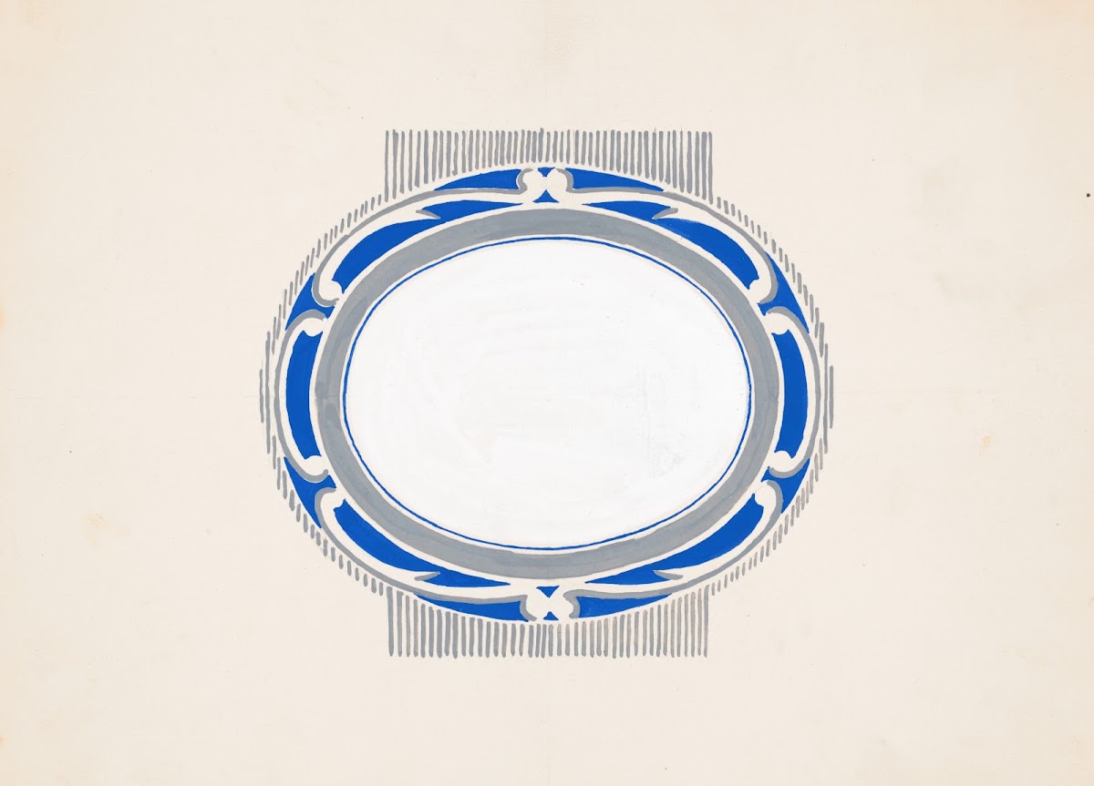 Sketch for oval medallion and Ruppert Beer blue and silver logo 1935