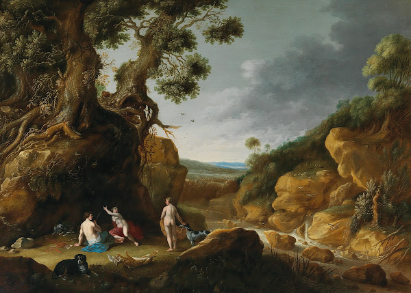 Diana and her nymphs in a rocky wooded river landscape 1637