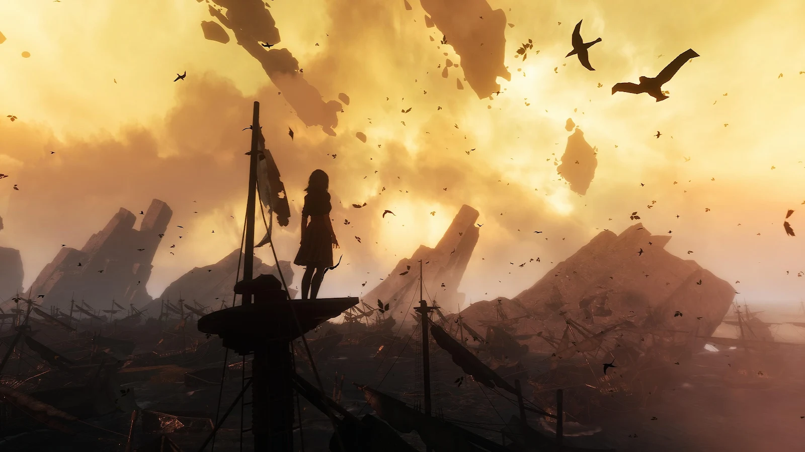 Lone Figure In Ship Graveyard 4K Desktop Wallpaper