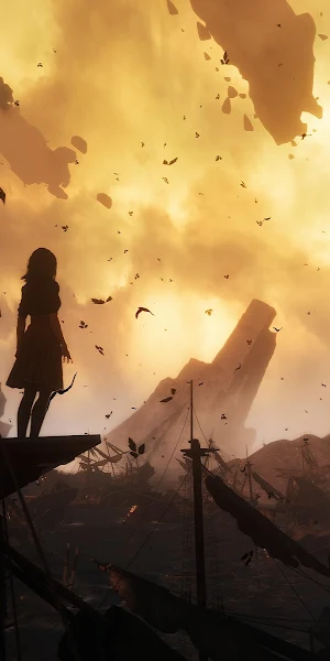 Lone Figure In Ship Graveyard 4K Wallpaper Background