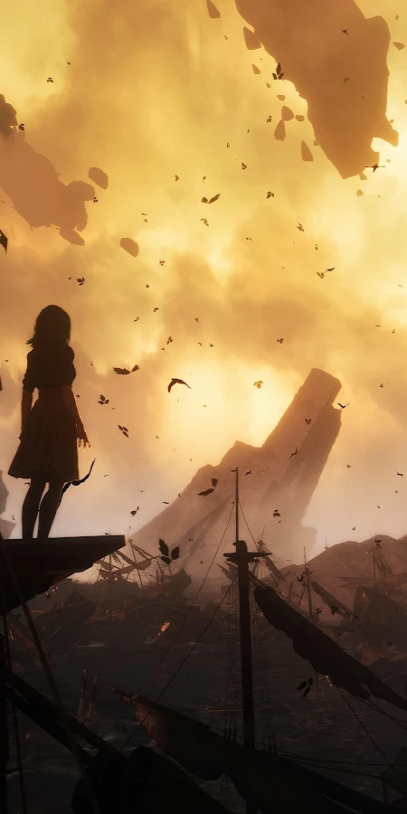 Lone Figure In Ship Graveyard 4K Phone Wallpaper