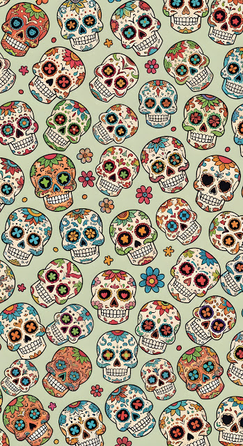 Vertical Seamless Pattern of Colorful Mexican Sugar Skulls on a Pale Background - Free mobile Wallpaper