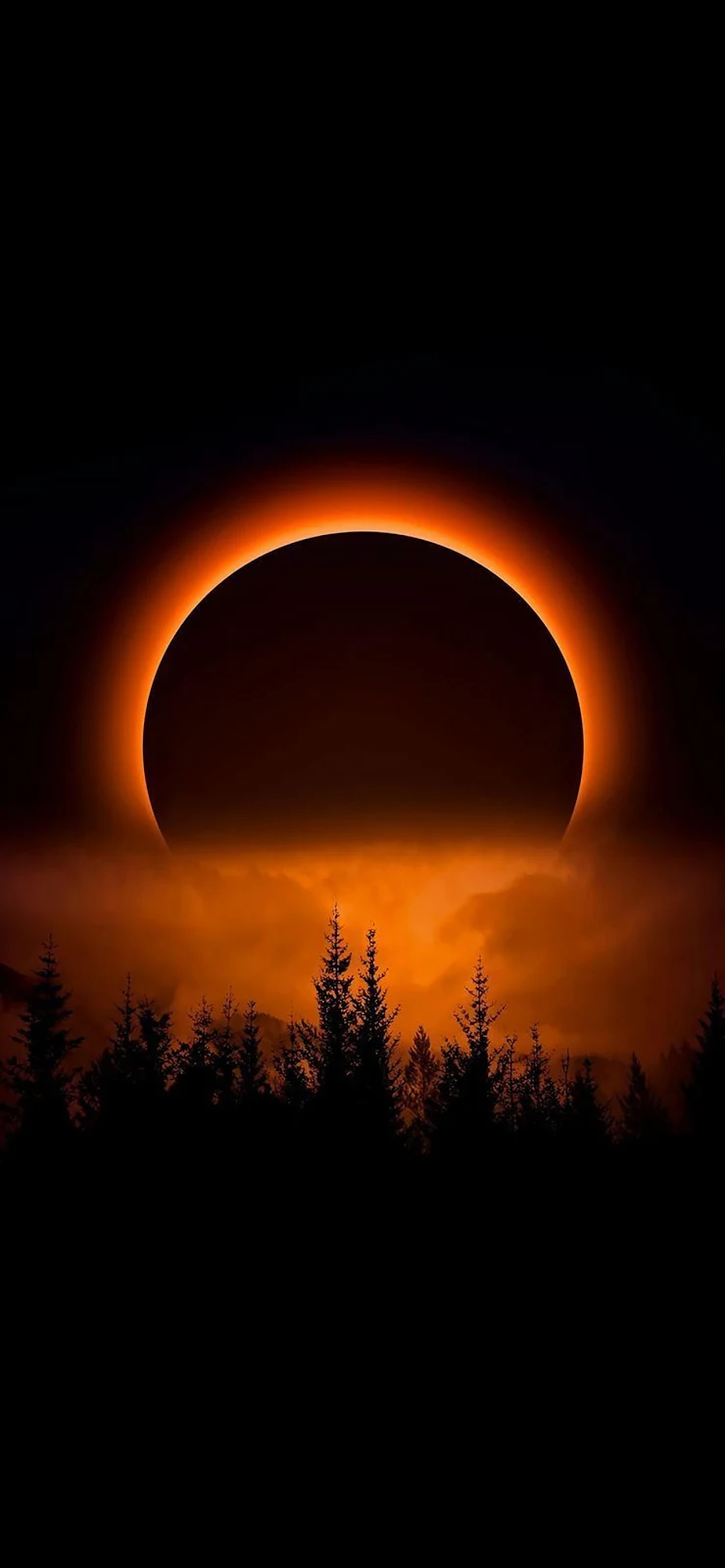 Total Solar Eclipse Over Forest - Digital Illustration Full HD iPhone Wallpaper (1284x2778)