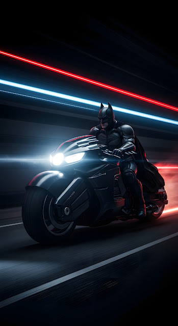 Batman Batcycle Speed Chase Neon Lights Dark Tunnel - Free mobile Wallpaper