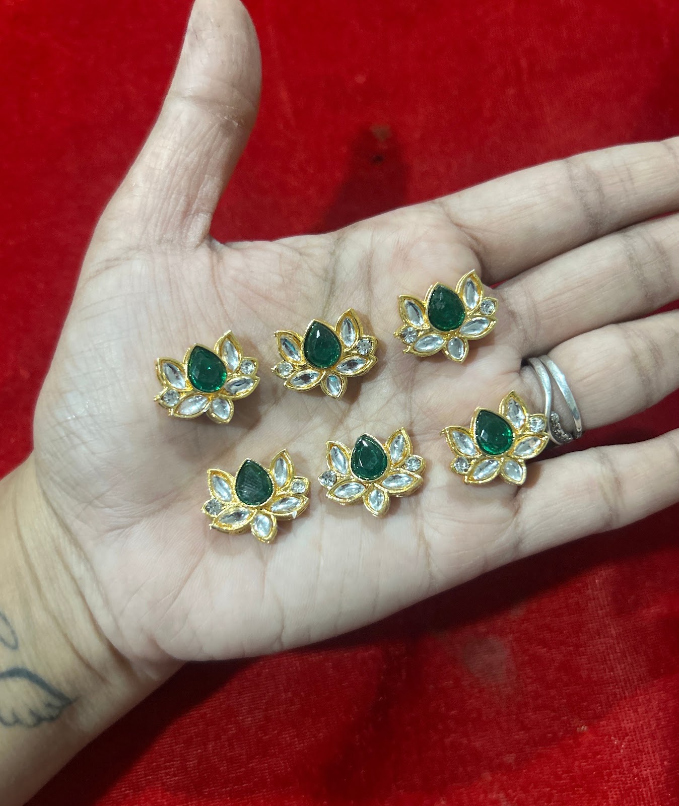 Green White  Diamon Lotus-L249-pack of 6