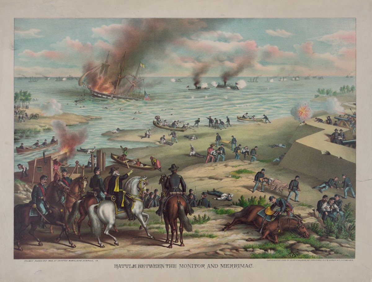 Battle between the Monitor and Merrimacfought March 9th 1862 at Hampton Roads ne