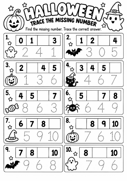 Halloween Trace the Missing Number