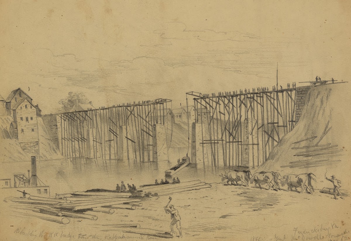 Rebuilding the RR bridge over the Rappahannock River 1862