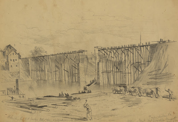 Rebuilding the RR bridge over the Rappahannock River 1862