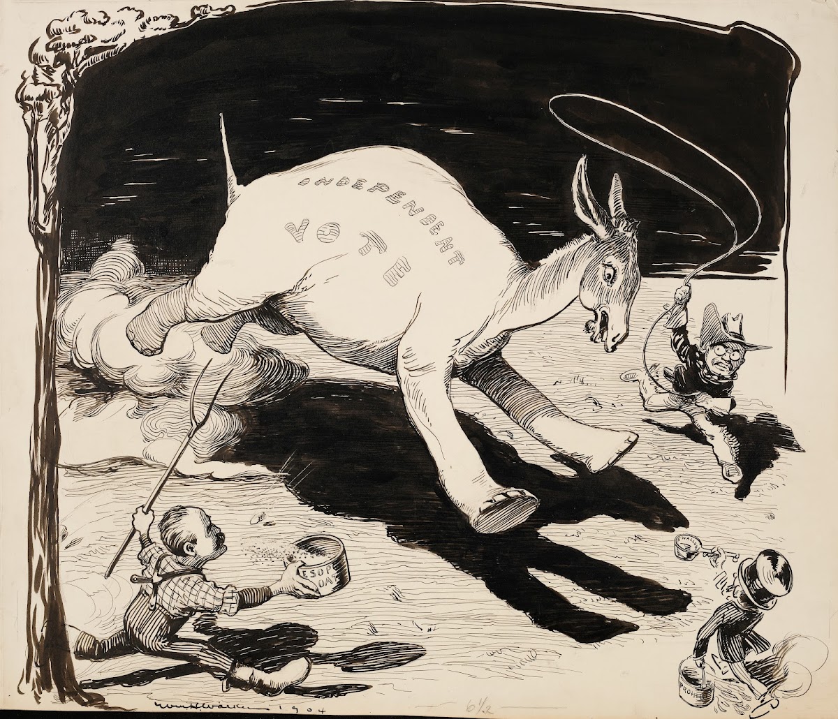 The Independent Vote depicted as an elephant with a donkey head is chased by The