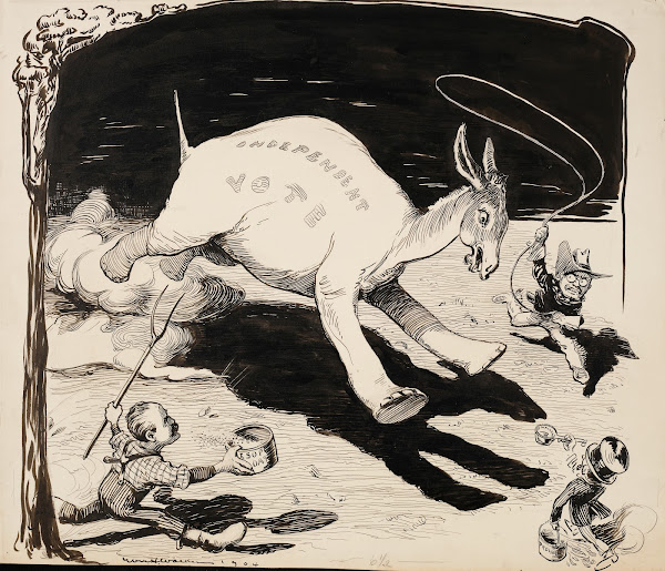 The Independent Vote depicted as an elephant with a donkey head is chased by The