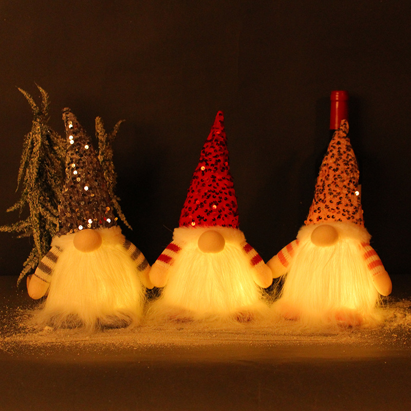 Illuminated Christmas Gnome Figure with Sequins