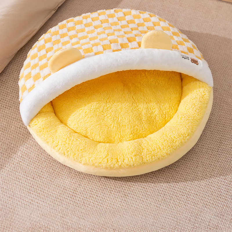 Semi-enclosed cat bed, warming