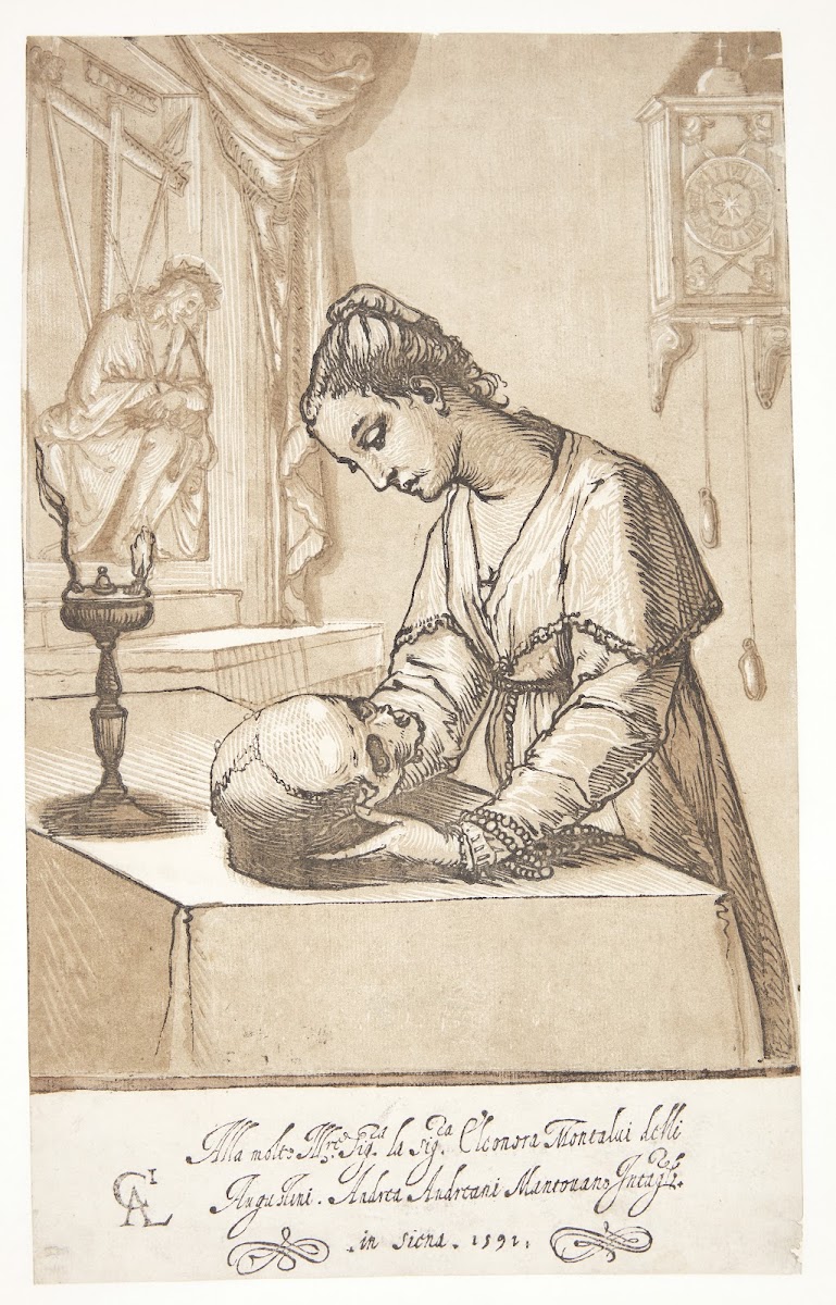 Meditating woman with a skull 1591