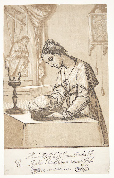 Meditating woman with a skull 1591