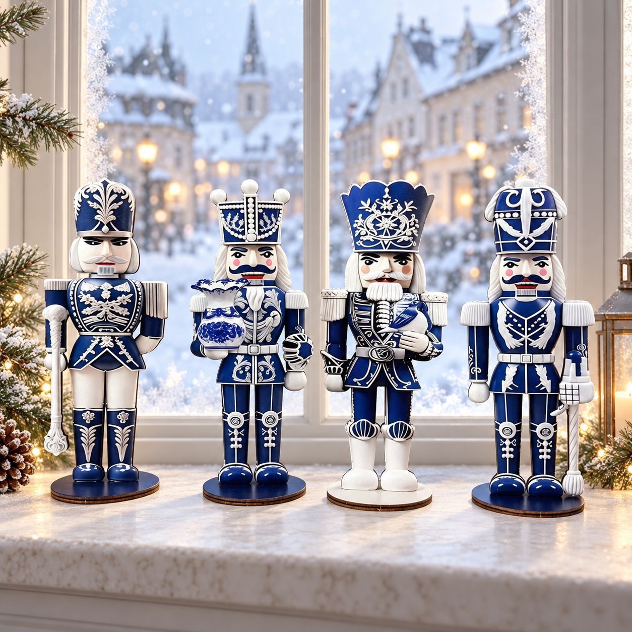 4-piece set of nutcracker soldiers, gingerbread design, 2D print