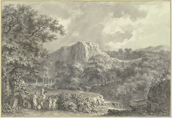 Musizierende Satyrfamilie in bewaldeter Berglandschaft 1774