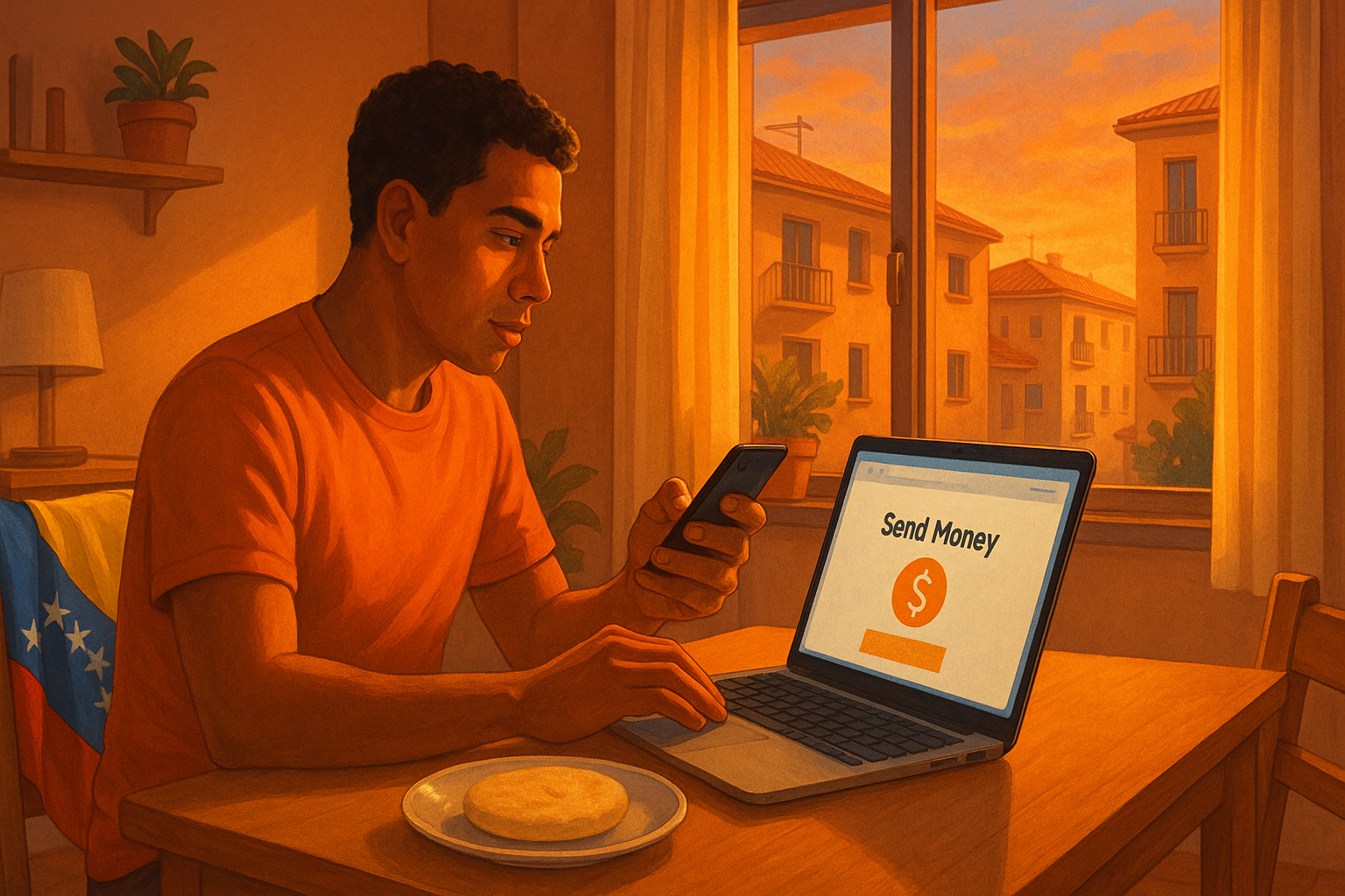 Venezolano en España comparando opciones de remesas y tipo de cambio