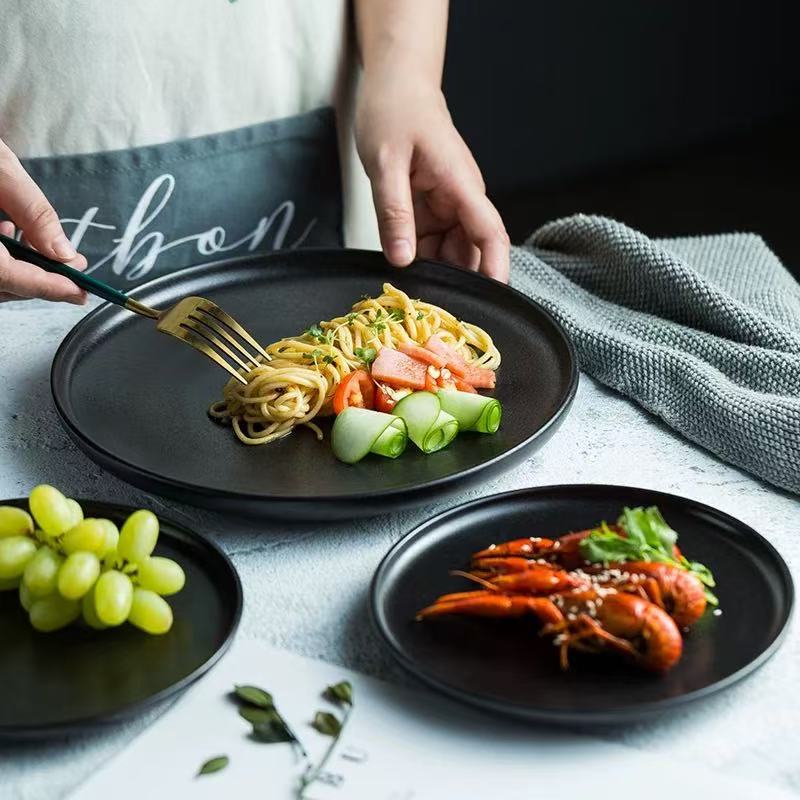 Round Plastic Tray, Cream and Black