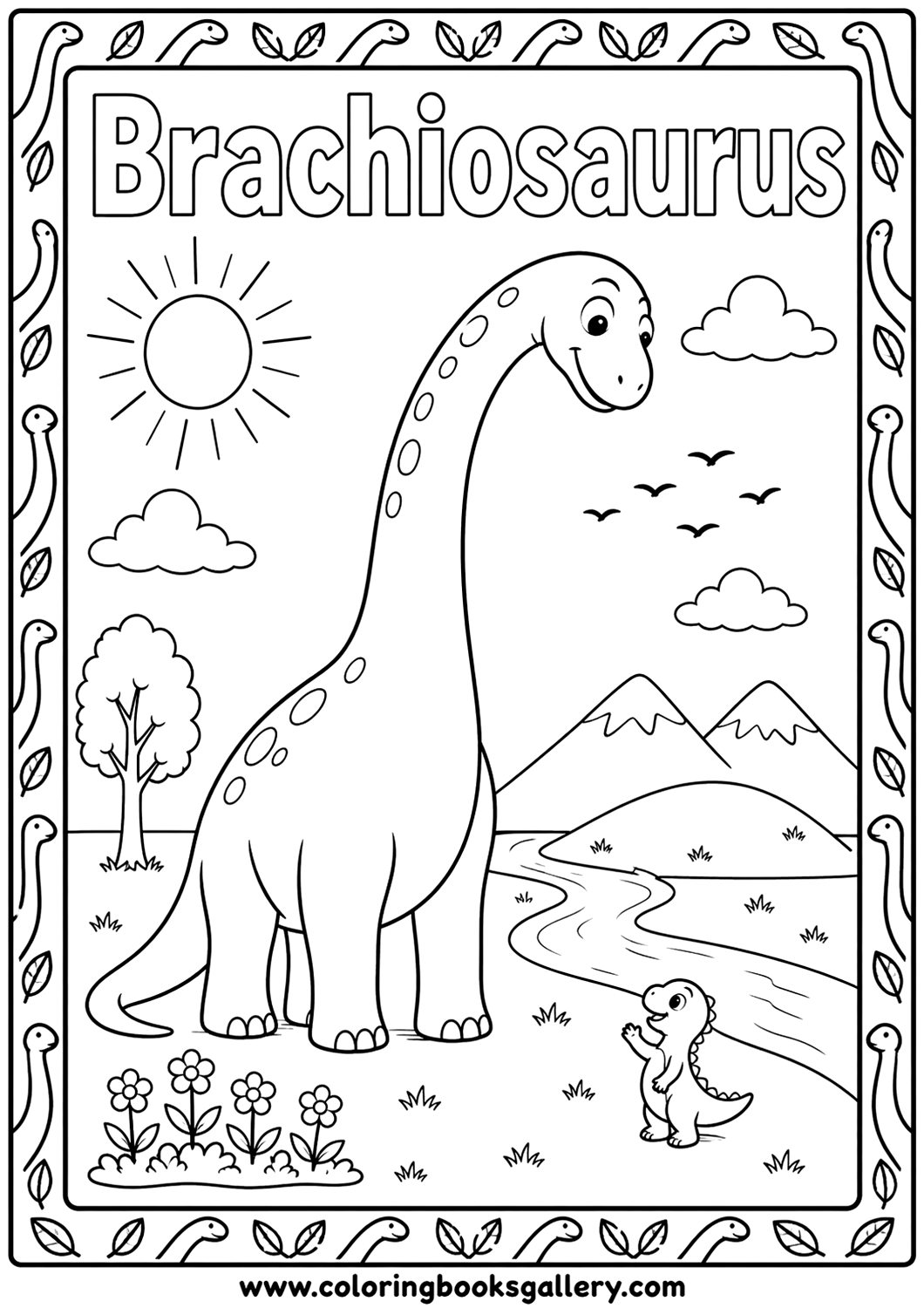 Explore the Big Friendly Brachiosaurus Coloring Sheet – A Fun Activity for Kids – free coloring page for kids