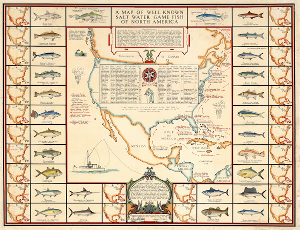 Map Of Well Known Salt Water Game Fish Of North America 1936