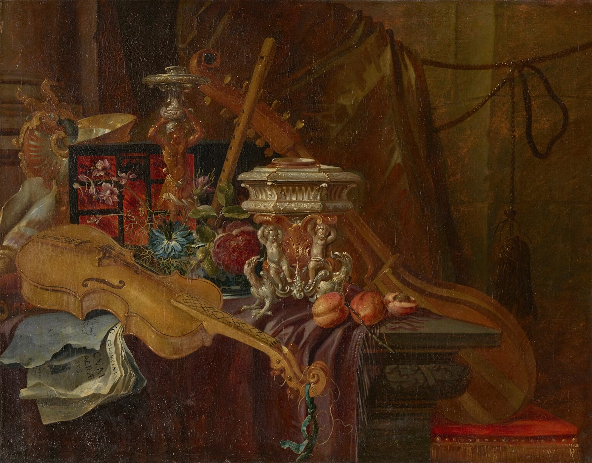 A still life with musical instruments