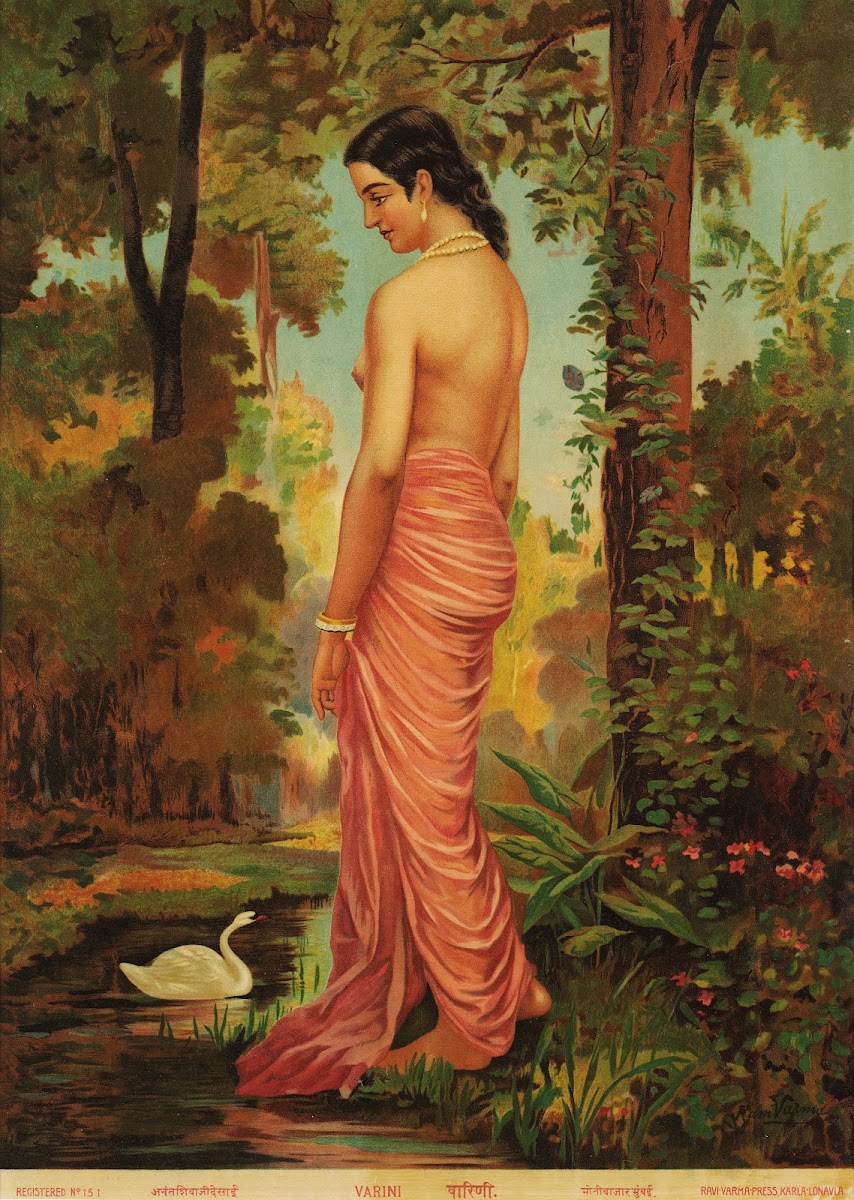 Varini nymph by the river with a swan 1910