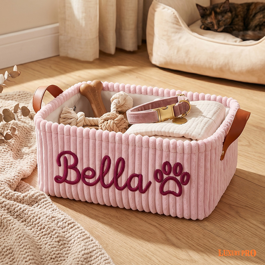 Hand embroidered velvet dirty clothes basket