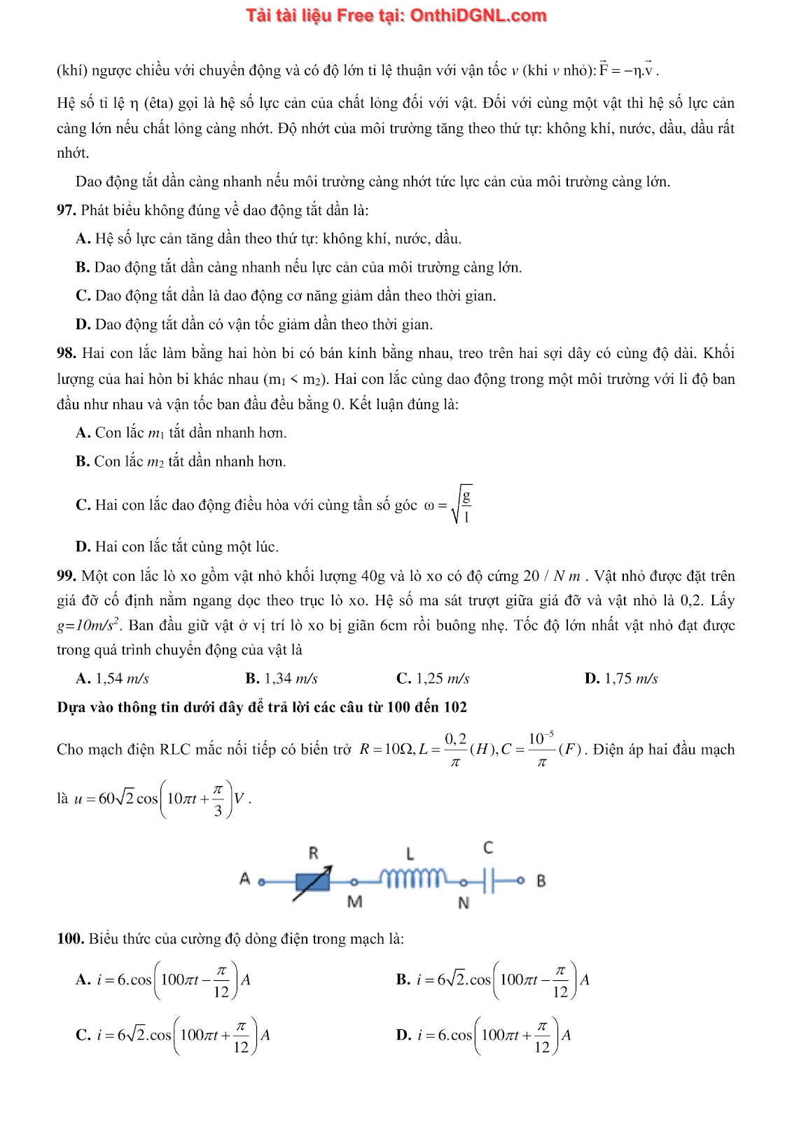 300 bài tập môn Vật Lý - Ôn thi ĐGNL ĐHQG TPHCM Phần 9